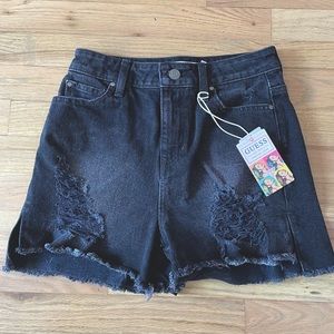 Distressed High Waist Jean Shorts from Guess